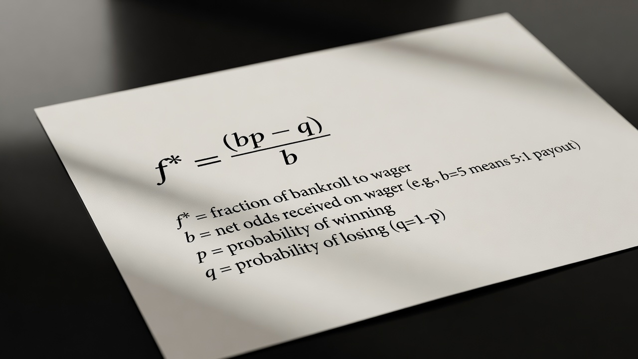 mathematical formula sheet containing Kelly Criterion equation with variable definitions written out clearly