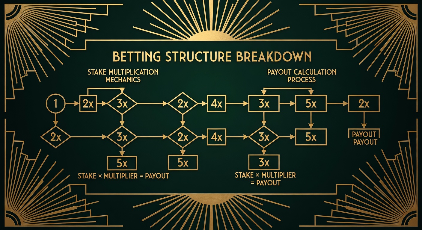 betting structure breakdown showing stake multiplication mechanics and payout calculation process flowchart