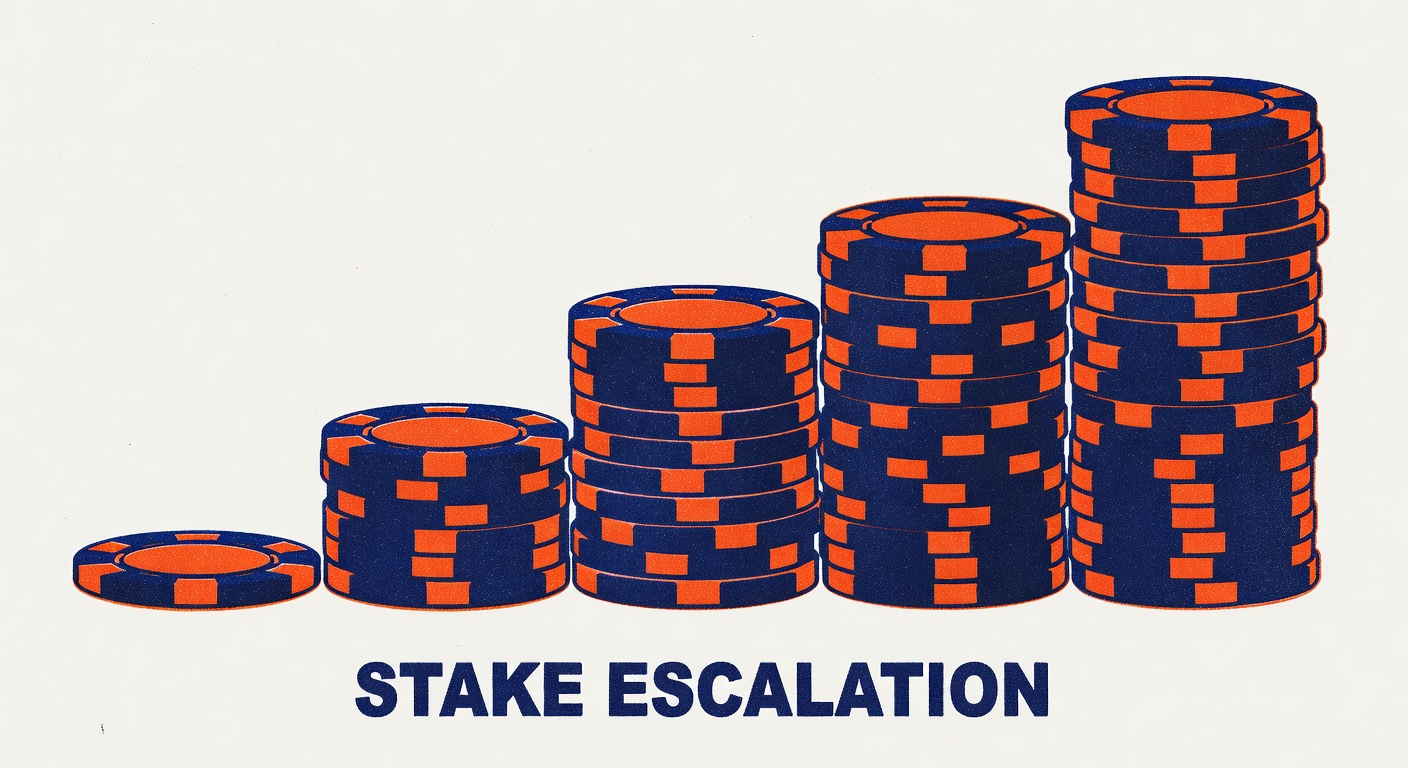 Poker chips in increasing stack heights representing stake escalation
