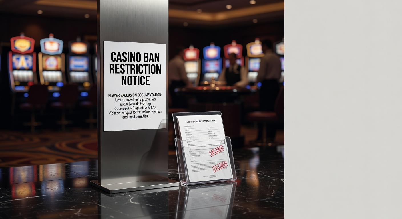casino ban restriction notice posted at gaming floor entrance with player exclusion documentation
