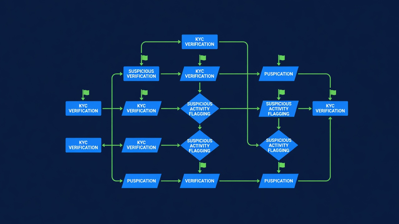 anti money laundering protocol flowchart showing kyc verification and suspicious activity flagging