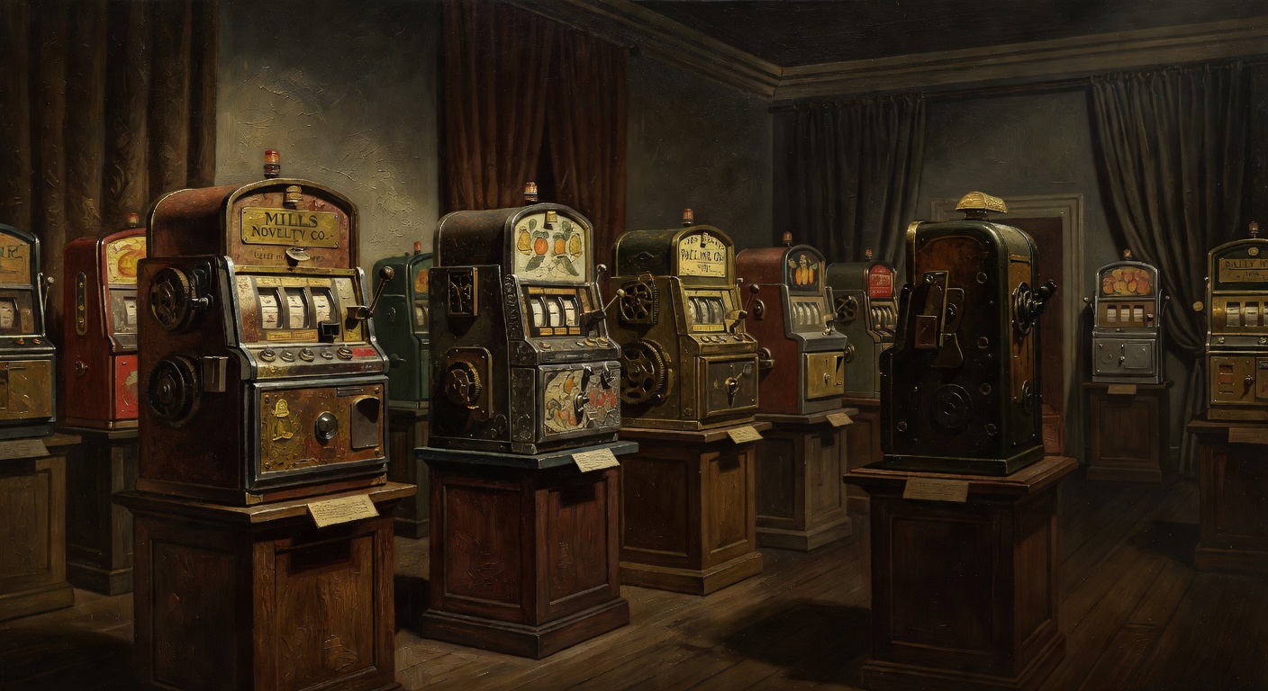 vintage machinery from pioneering slot manufacturers displayed in a museum exhibition setting