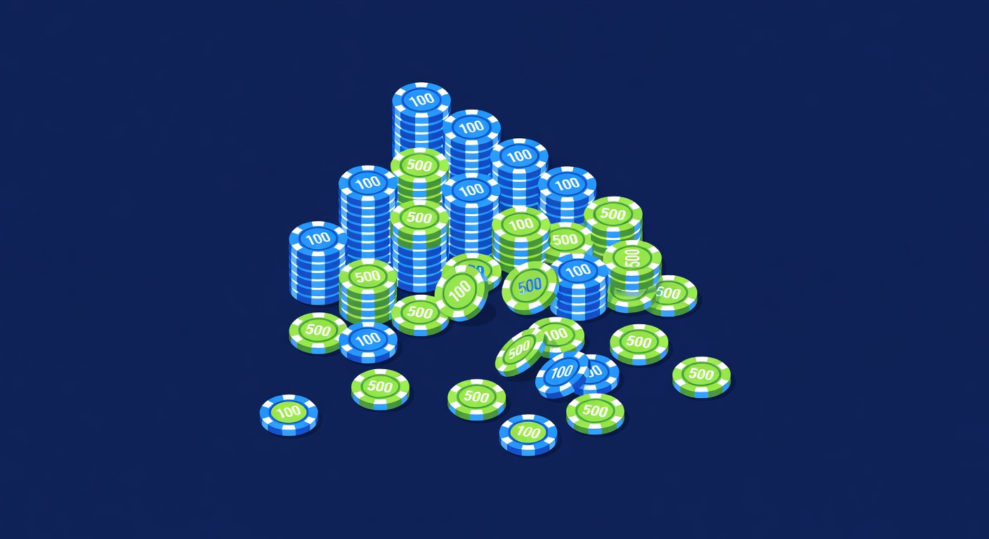 Casino chips stacked and scattered representing theft and security