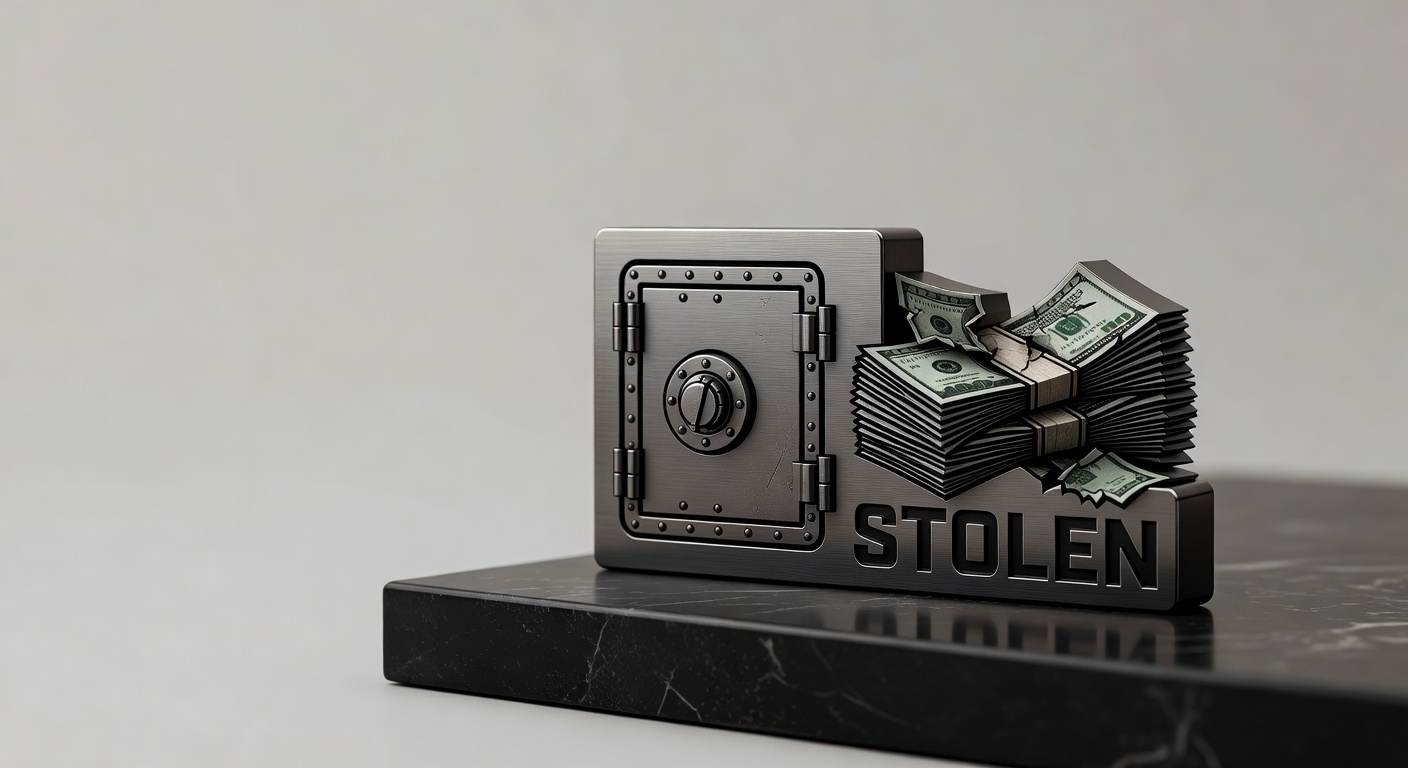 Vault security icon with stolen currency stack symbol