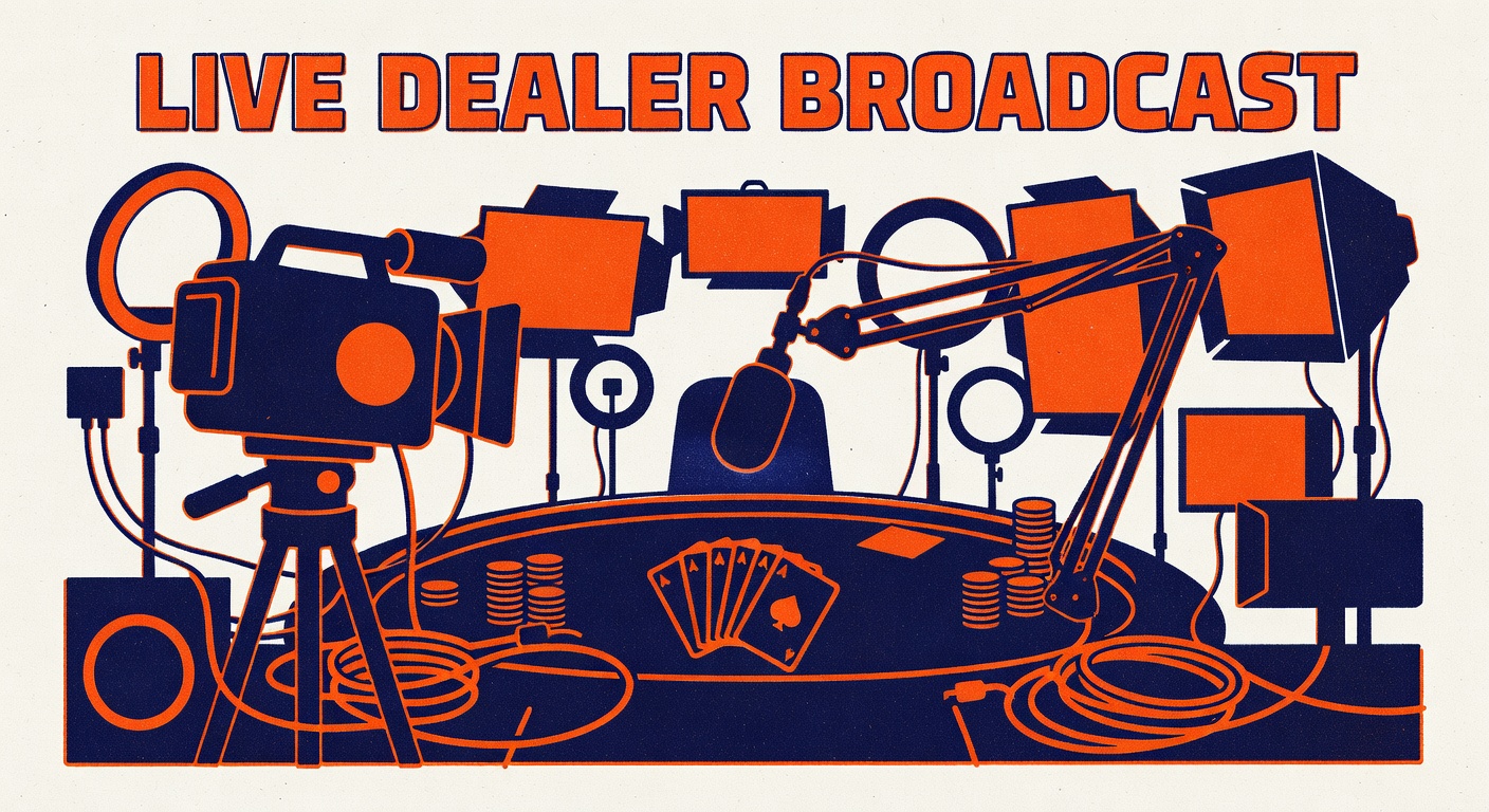 Live dealer broadcast setup with streaming equipment and table view