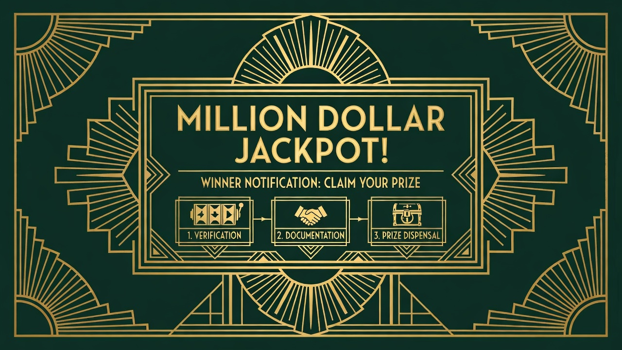 million dollar slot jackpot announcement display with winner notification and prize claim process