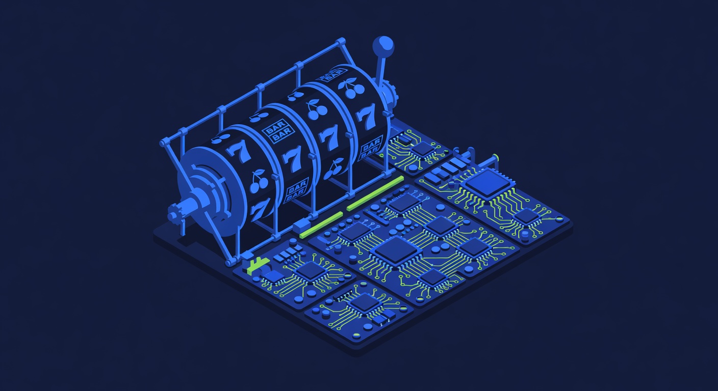 Slot machine internals showing mechanical reels and electronic circuits