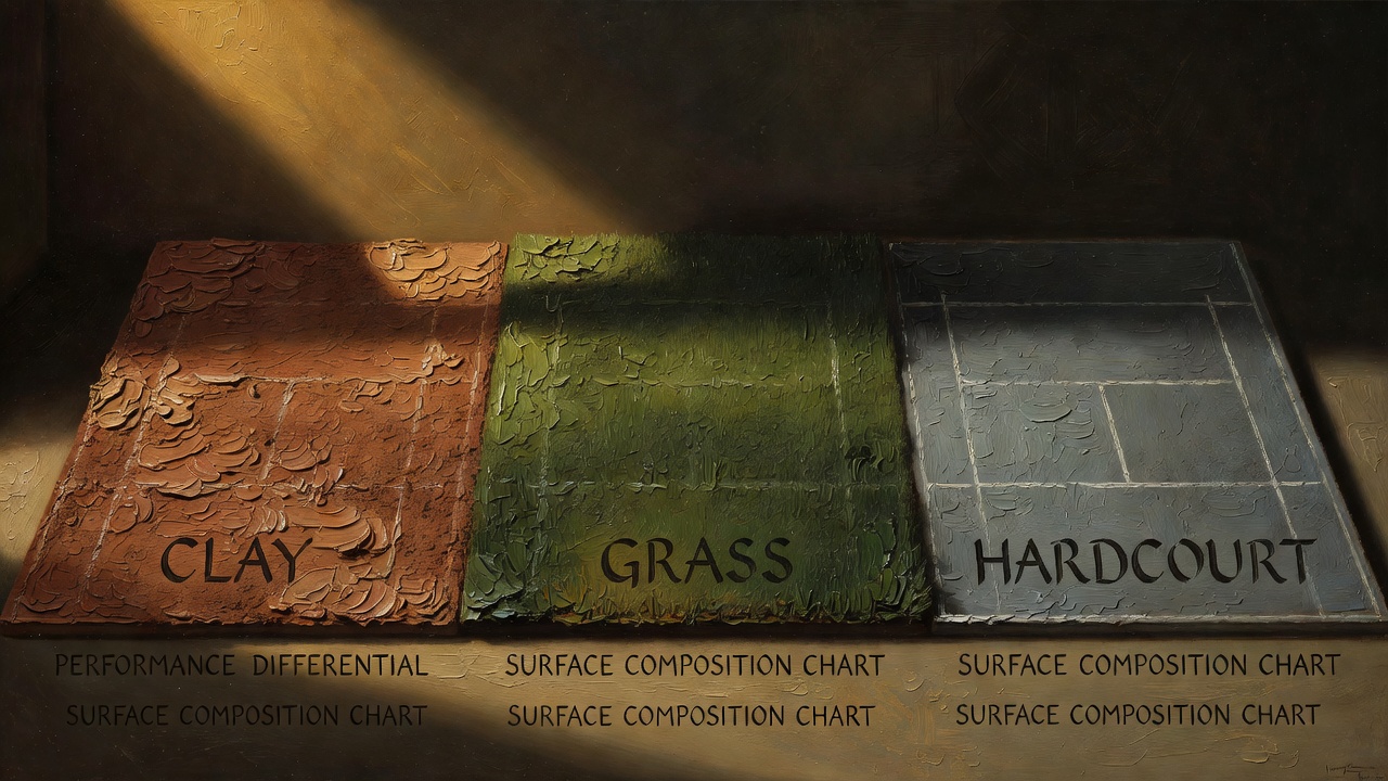 tennis court surface composition chart showing clay grass hardcourt performance differential