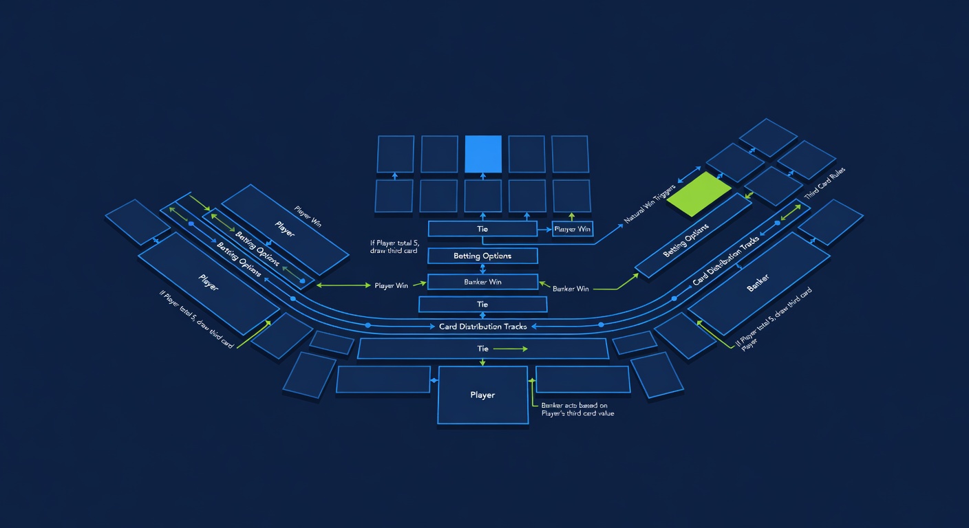 Baccarat card layout showing game strategy and betting logic