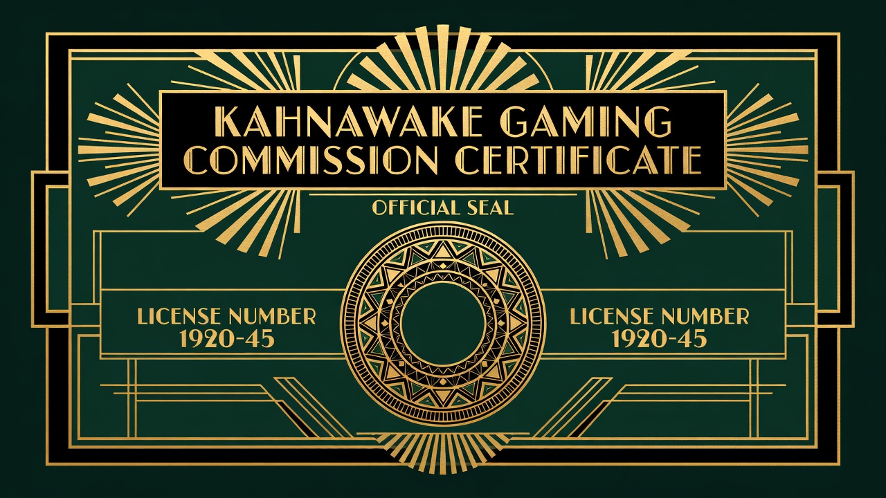 kahnawake gaming commission certificate with official seal and license number displayed