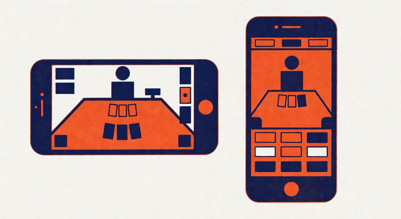 Mobile phone orientations showing landscape and portrait live dealer interface