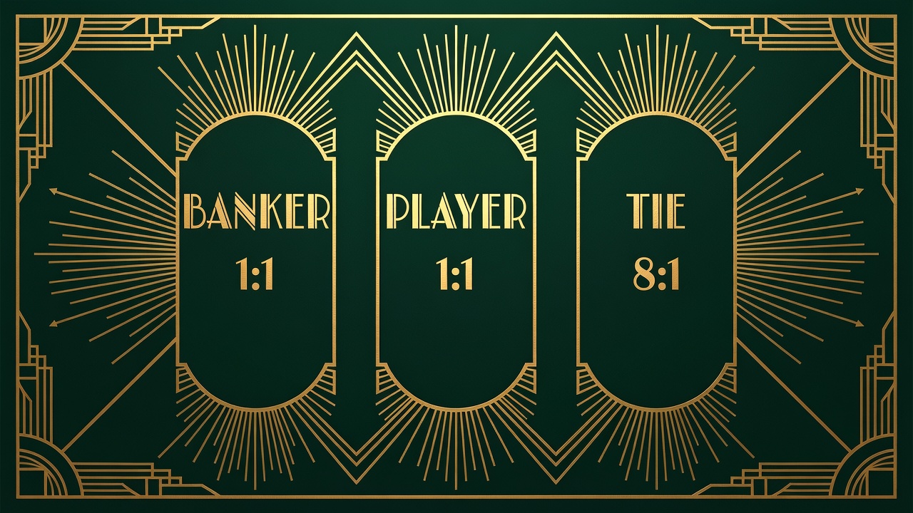 baccarat betting board with three columns and mathematical payoff ratios written beneath each
