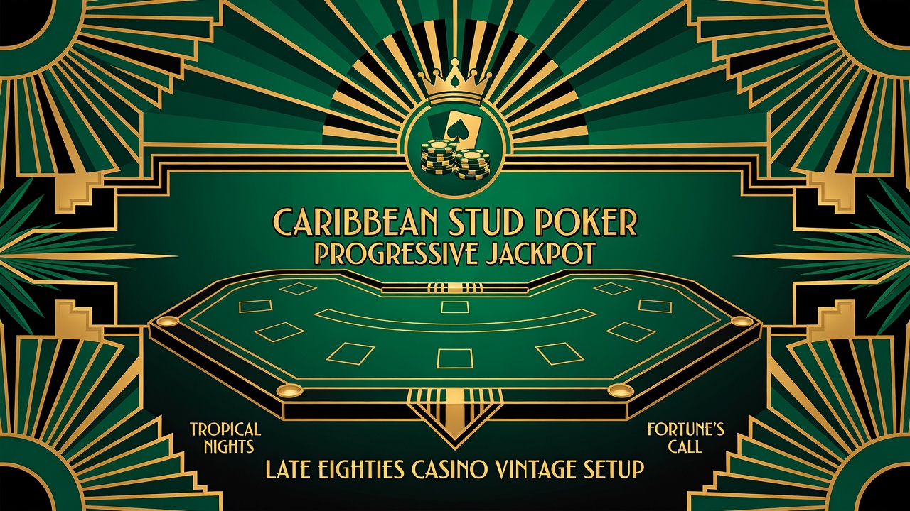 caribbean stud poker table with progressive jackpot symbol and late eighties casino vintage setup