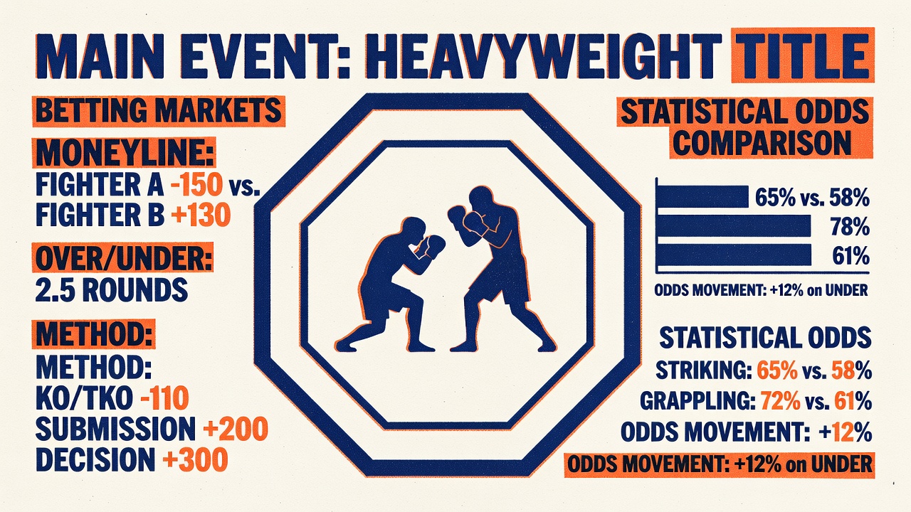 mma octagon with multiple betting markets displayed and statistical odds comparison shown