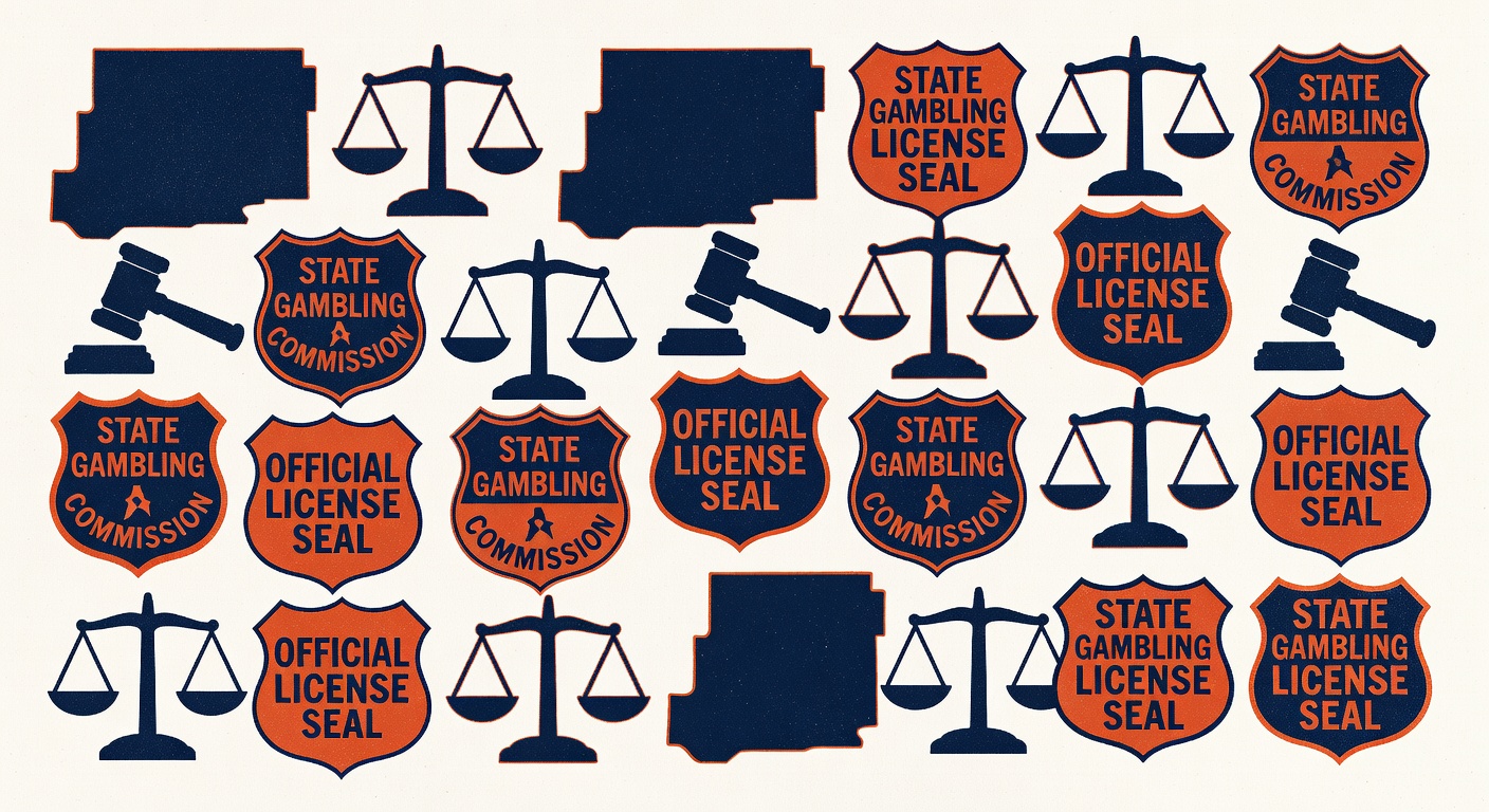 Multiple state gambling regulator license seals and authority symbols