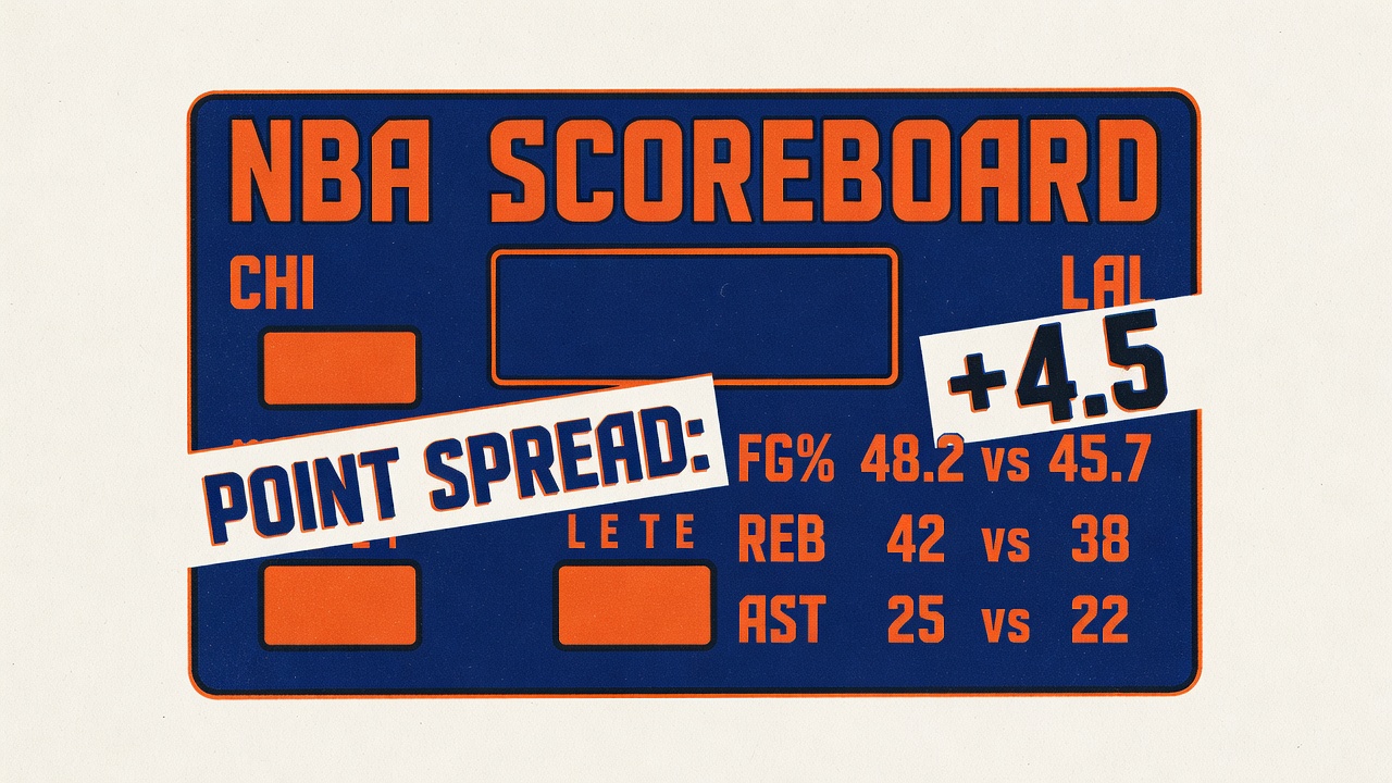nba basketball scoreboard with point spread overlay and statistical team performance comparison