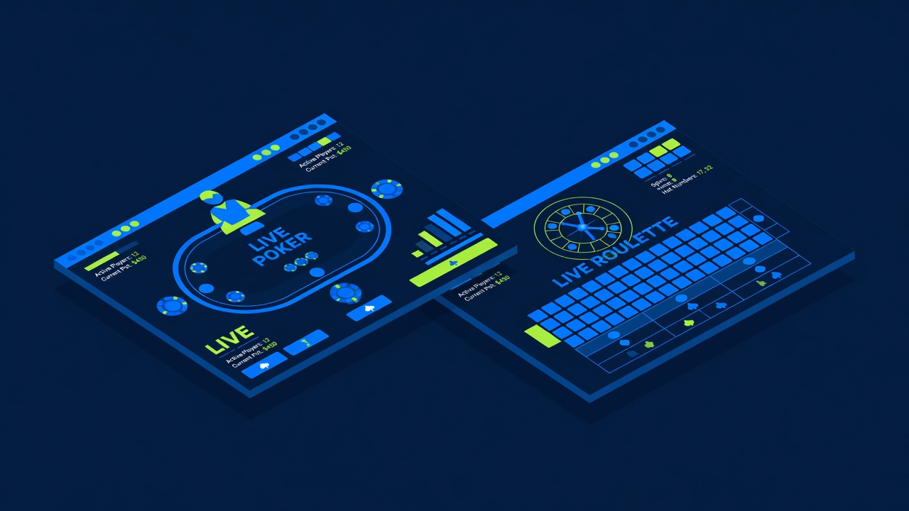 two live casino interfaces side-by-side with different game layouts and graphics compared