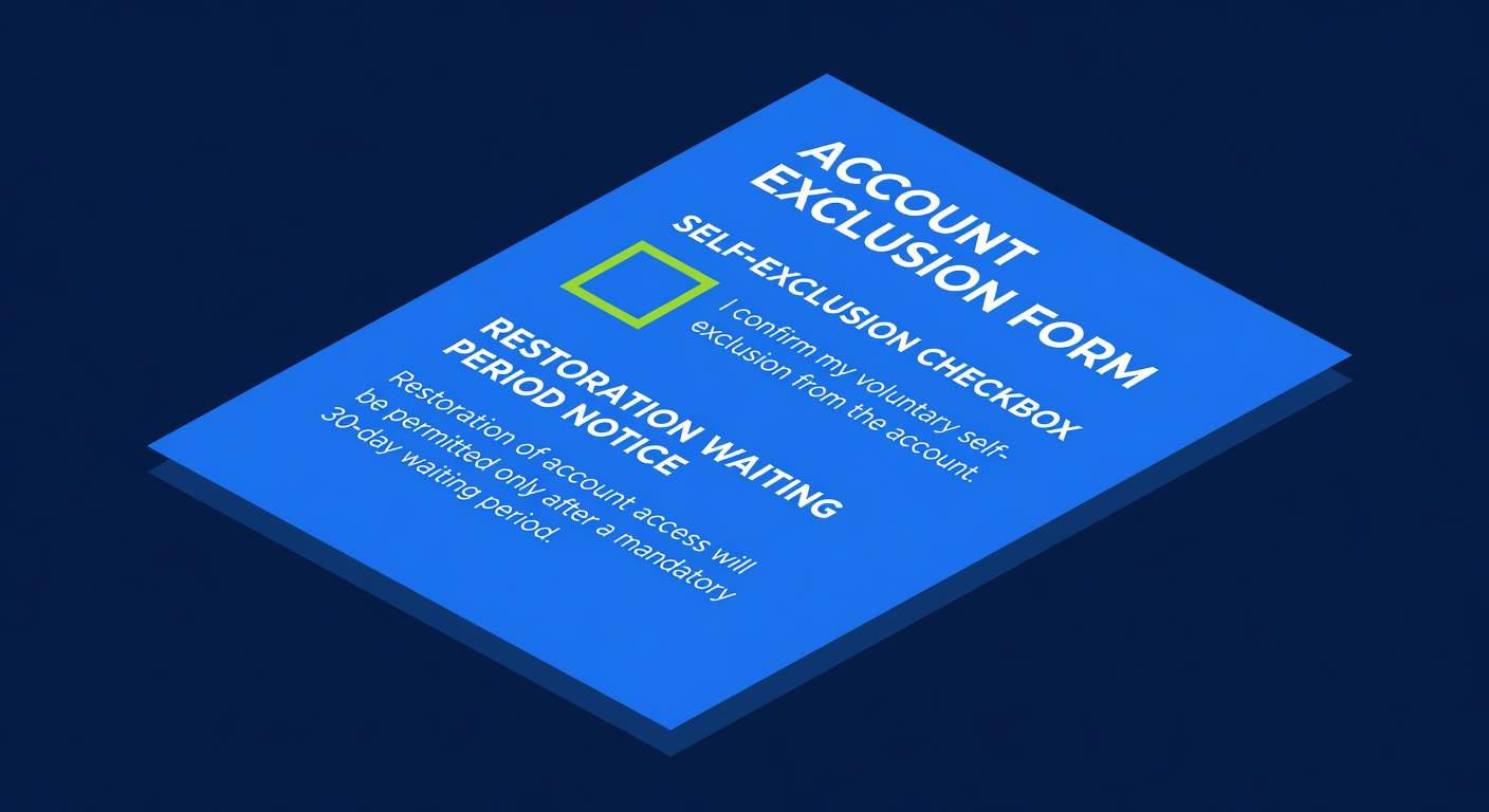 account exclusion form document with self-exclusion checkbox and restoration waiting period notice
