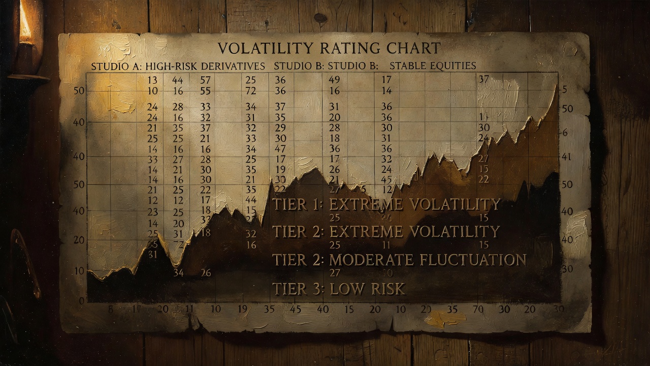 a volatility rating chart with studio categorizations and risk tier assignments plotted vertically