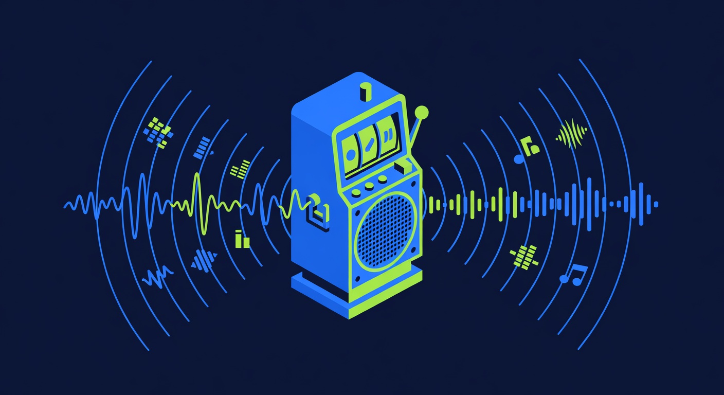 Slot machine speaker emitting sound waves with audio design symbols