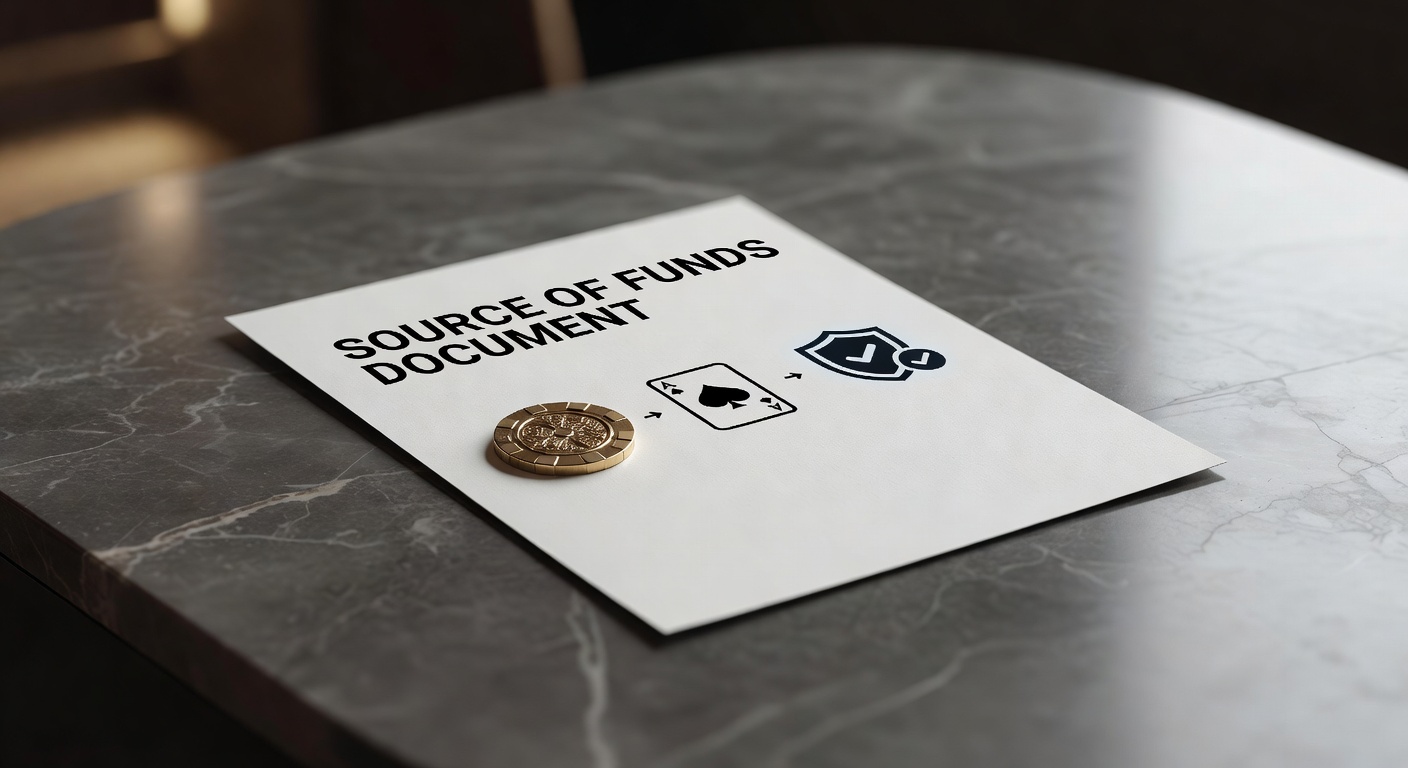 Source of funds document and casino verification process symbols