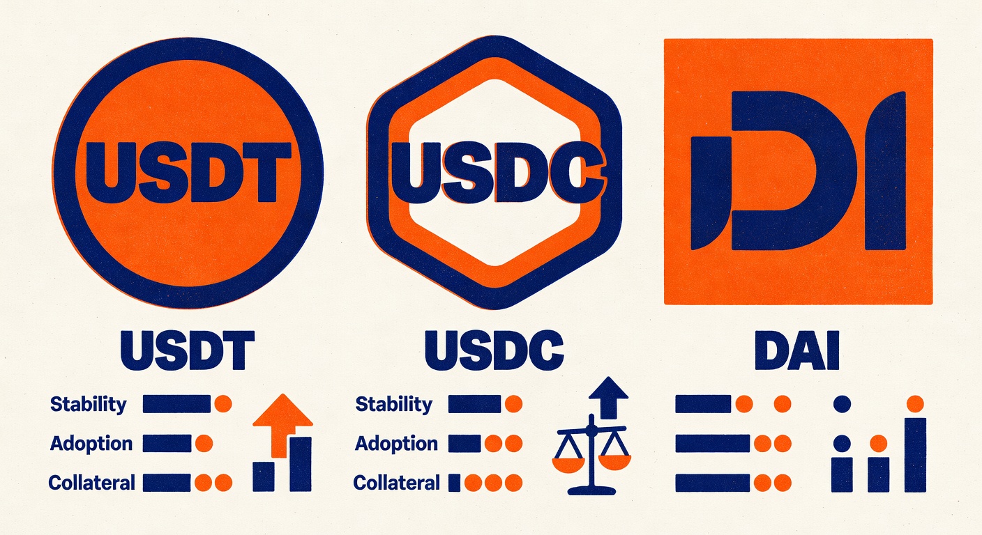 Stablecoin symbols USDT USDC DAI cryptocurrency comparison chart
