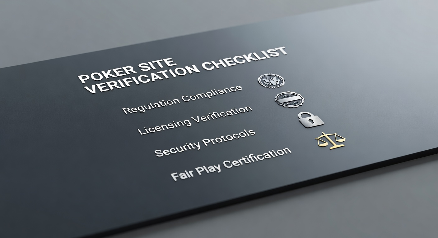 Poker site verification checklist with regulation and licensing symbols