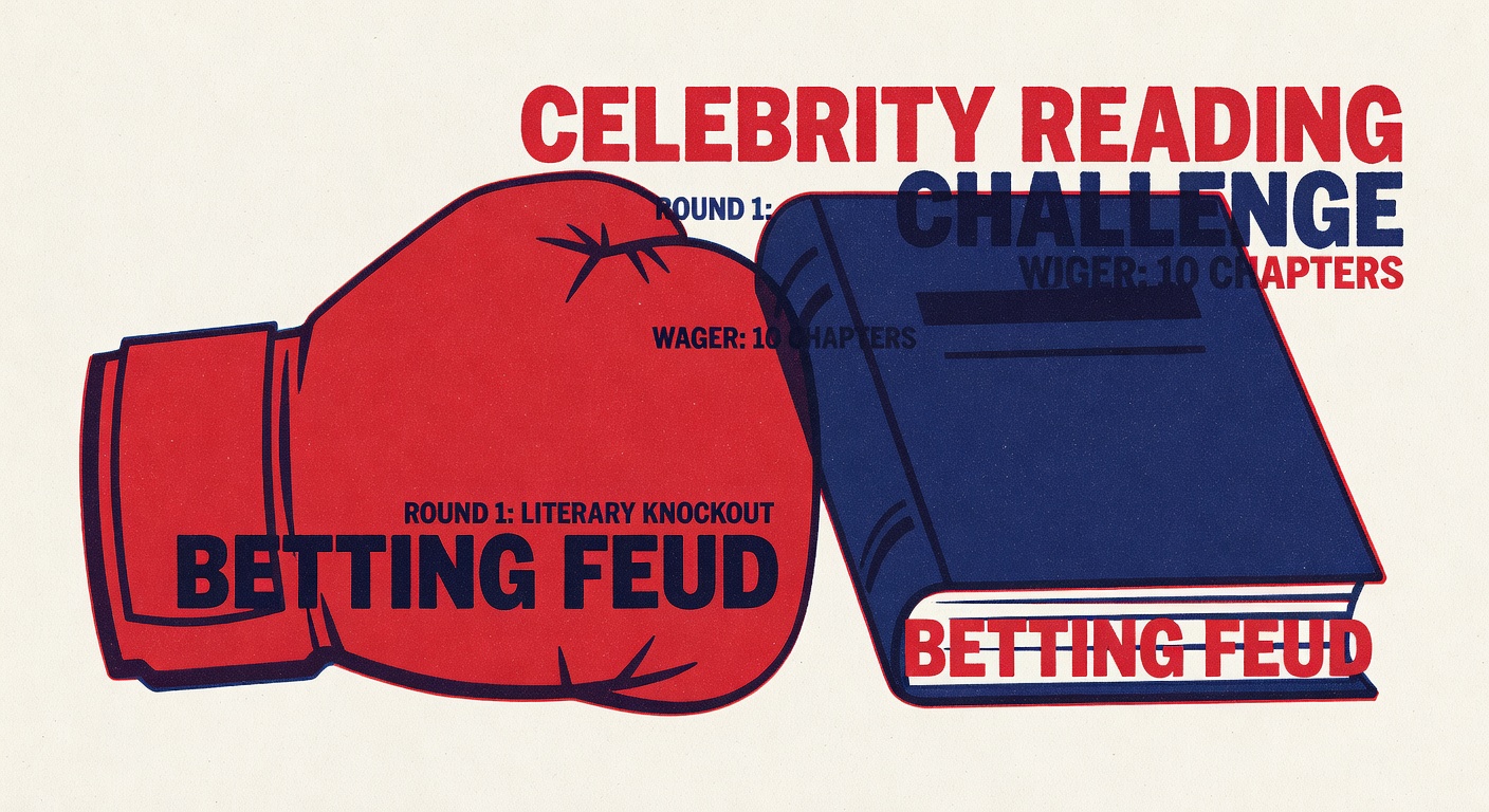 a boxing glove beside a book representing a celebrity reading challenge and betting feud