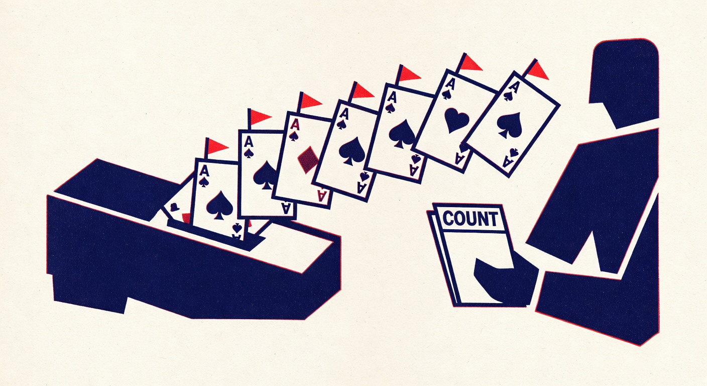 a blackjack shoe with flagged ace cards tracked by a player using a count