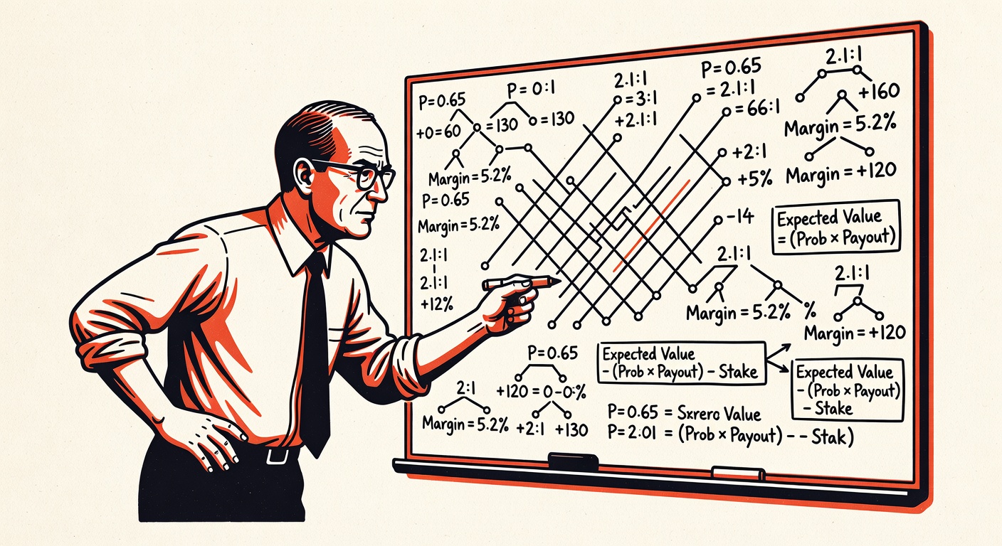 a bookmaker analyst at a whiteboard mapping odds lines and probability margin calculations