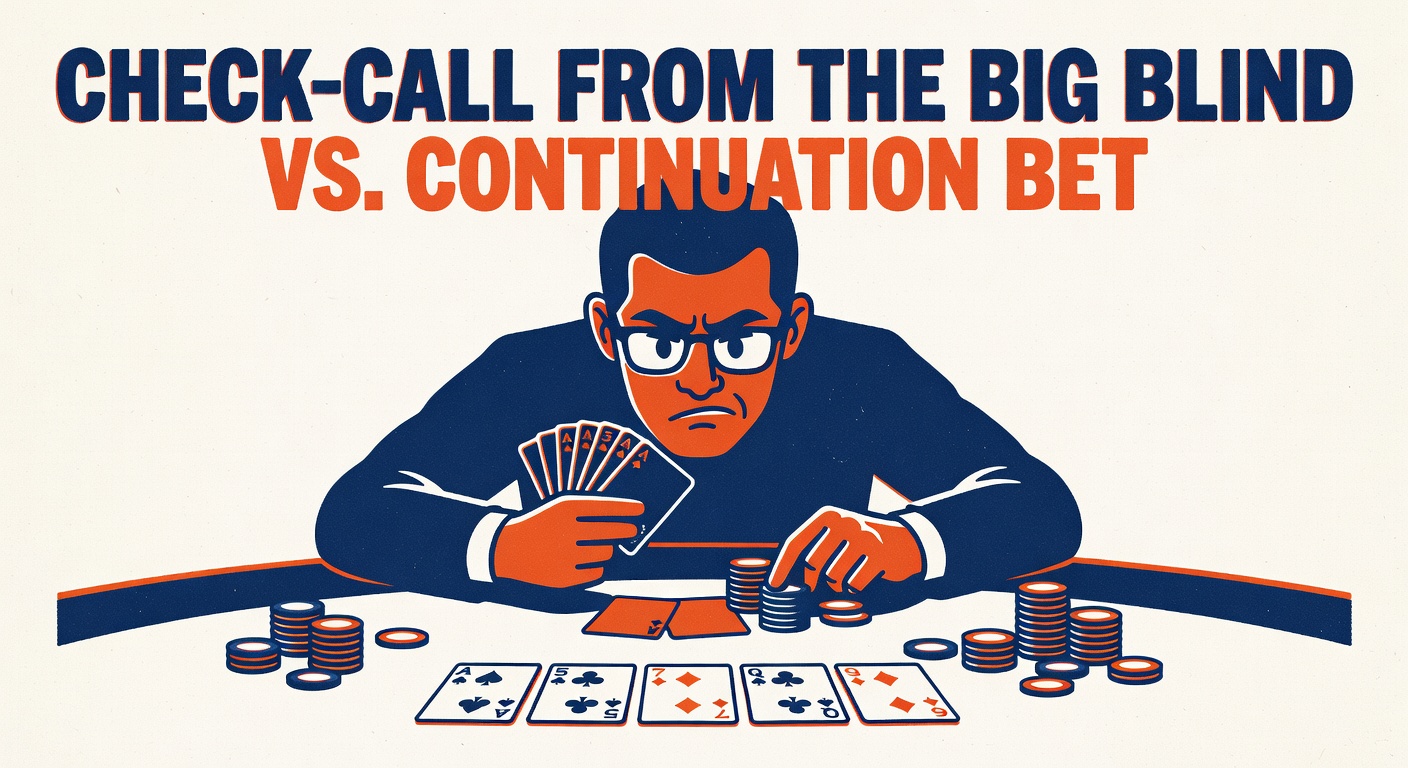 a poker player check-calling from the big blind against a continuation bet on the board