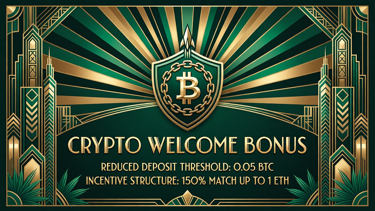 cryptocurrency welcome bonus promotion displaying reduced deposit threshold and incentive structure