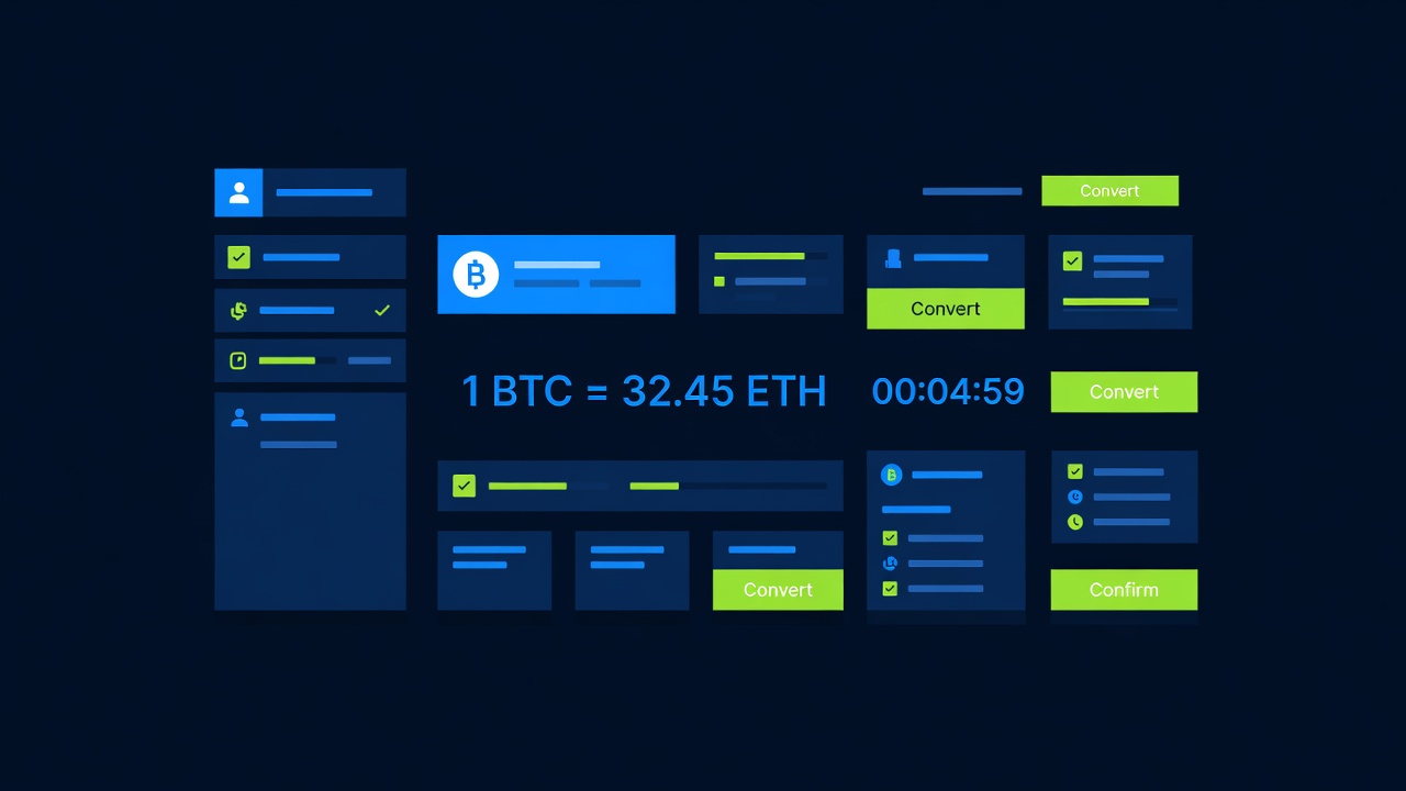 cryptocurrency exchange interface with conversion rate and timer displayed simultaneously