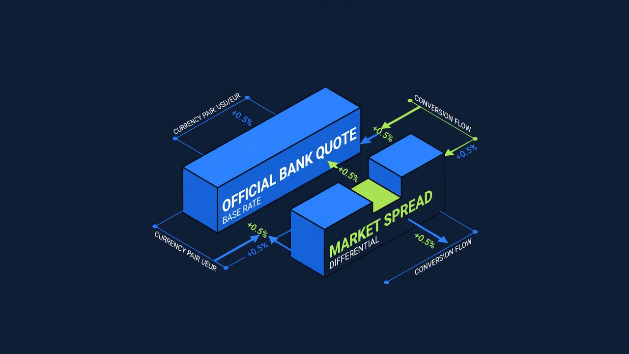 currency exchange rate conversion showing spread differential against official bank quote