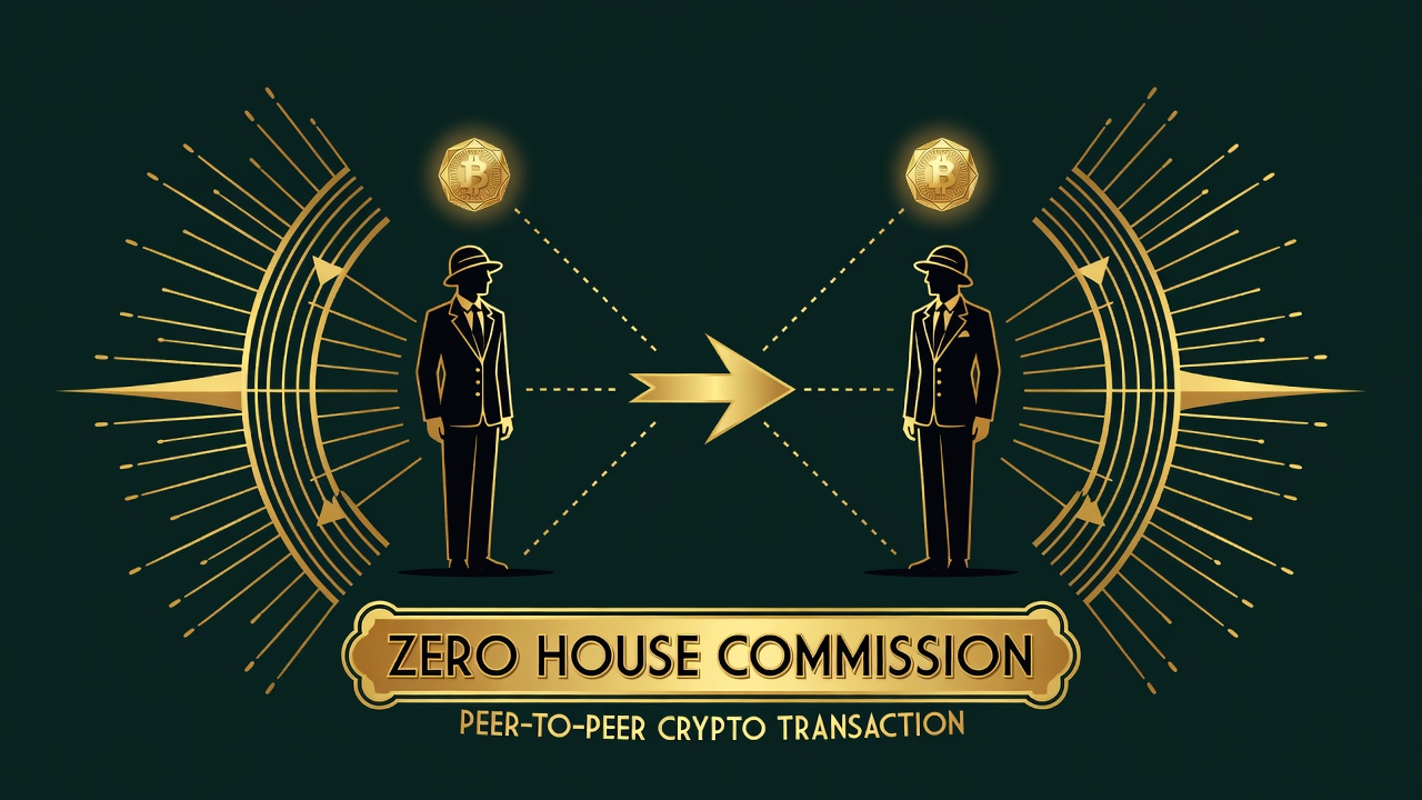peer-to-peer cryptocurrency transaction diagram with zero house commission annotation highlighted