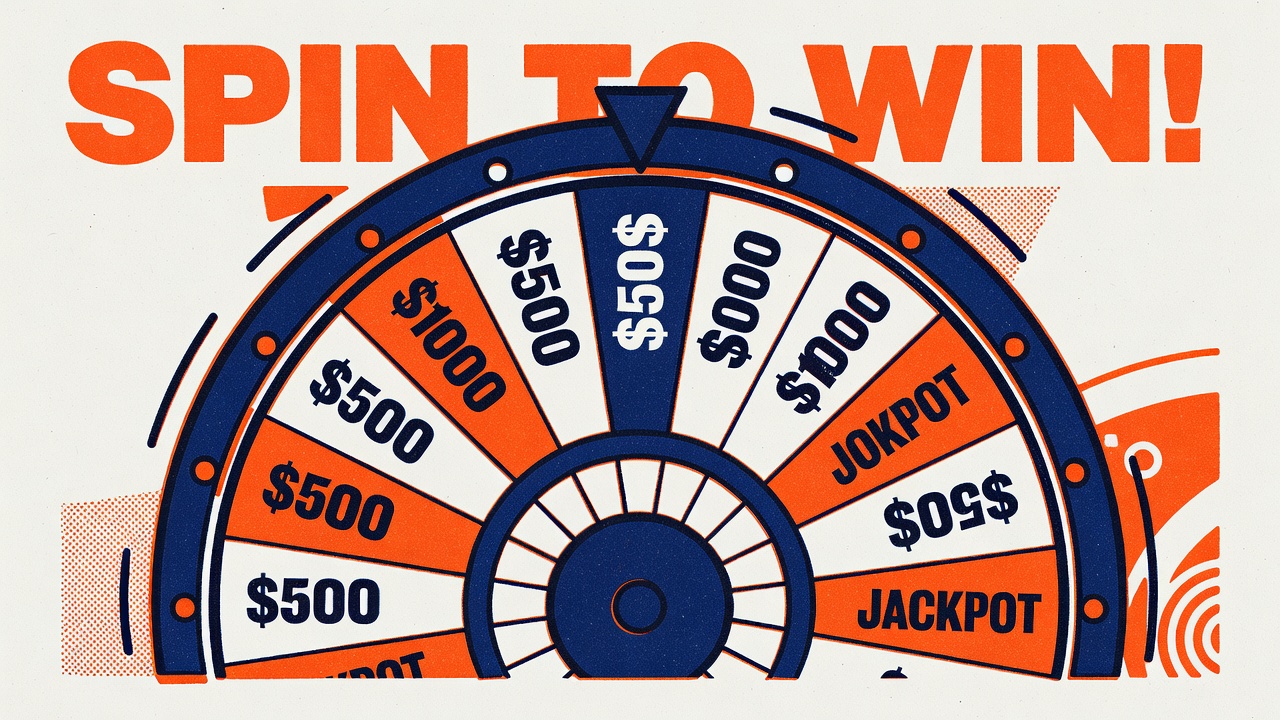 spinning money wheel mechanism with glass segments and revealed monetary prize values visible