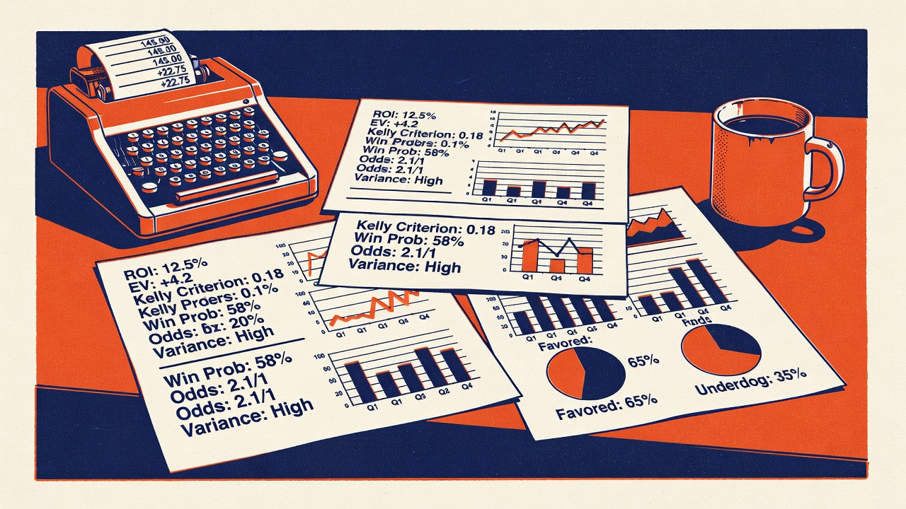 professional bettor's calculation sheets spread across workspace with statistical annotations
