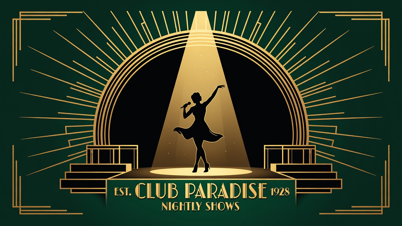 vintage nightclub stage with spotlight and silhouette of performer in 1960s pose