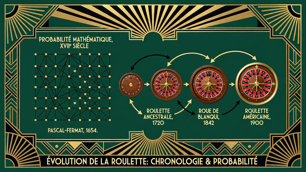 seventeenth century mathematical probability diagram adjacent to roulette wheel evolution timeline