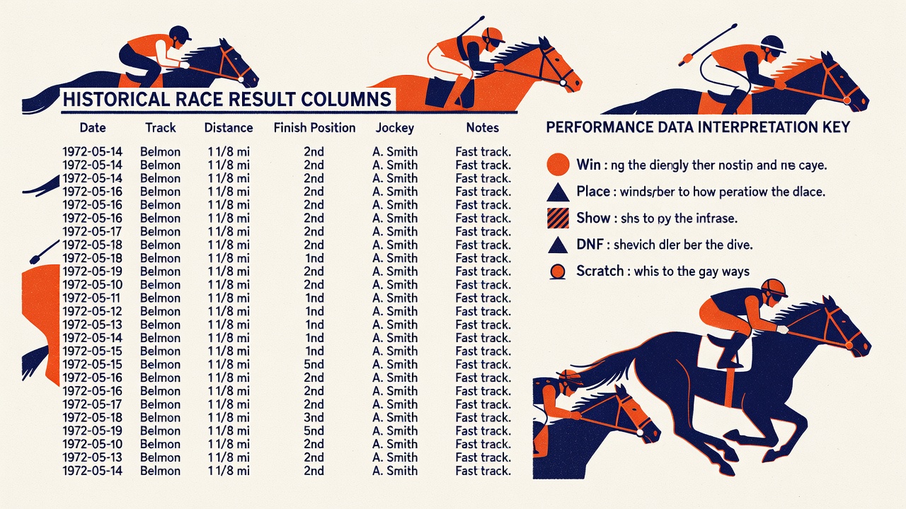 horse racing form sheet with historical race result columns and performance data interpretation key
