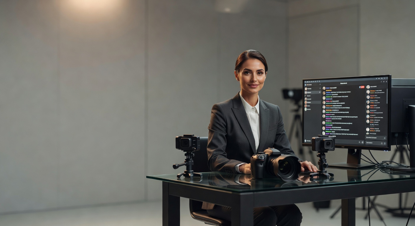 a live dealer at a camera-equipped studio table with a chat moderation panel onscreen