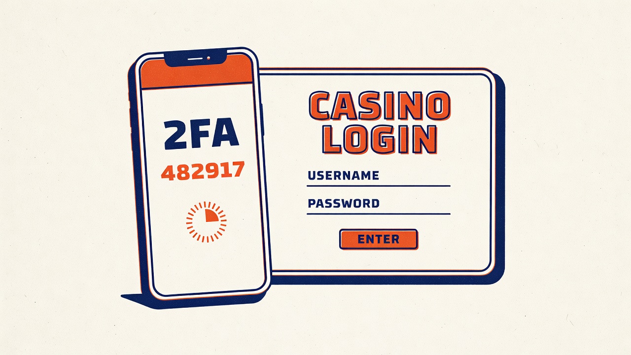 a smartphone showing a two-factor authenticator app beside a casino login screen
