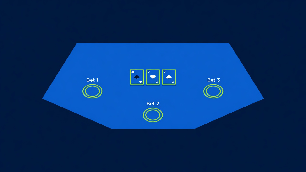 a Let It Ride Poker table layout with three community cards and three betting circles