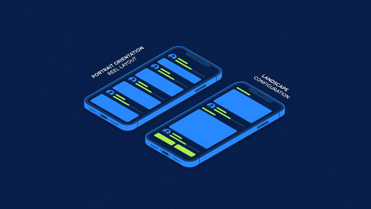 smartphone screen comparison showing portrait orientation reel layout versus landscape configuration