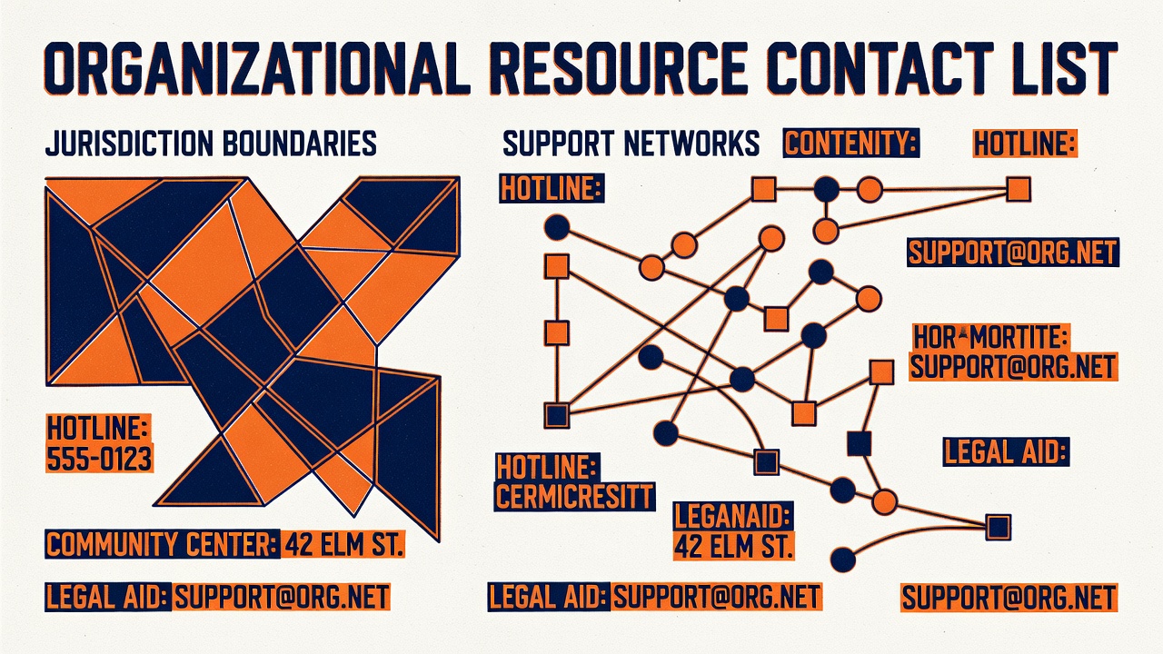 organizational resource contact list displayed with jurisdiction boundaries and support networks