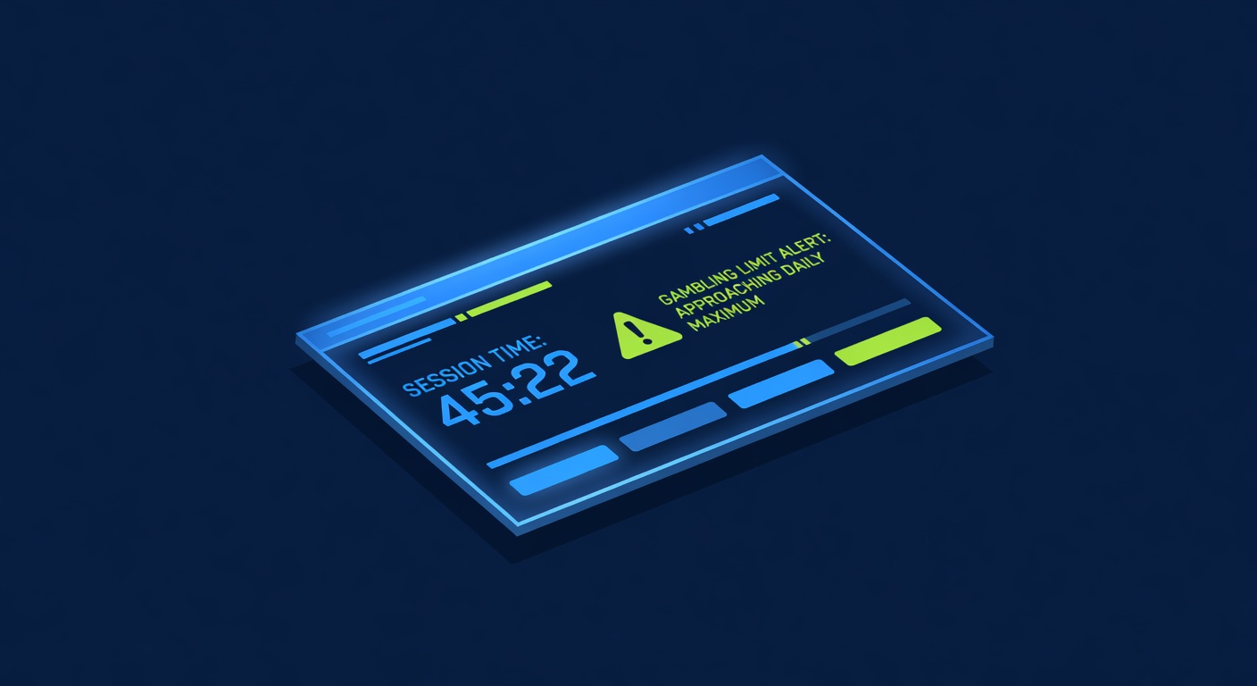 a digital session timer and responsible gambling limit alert on a glowing screen