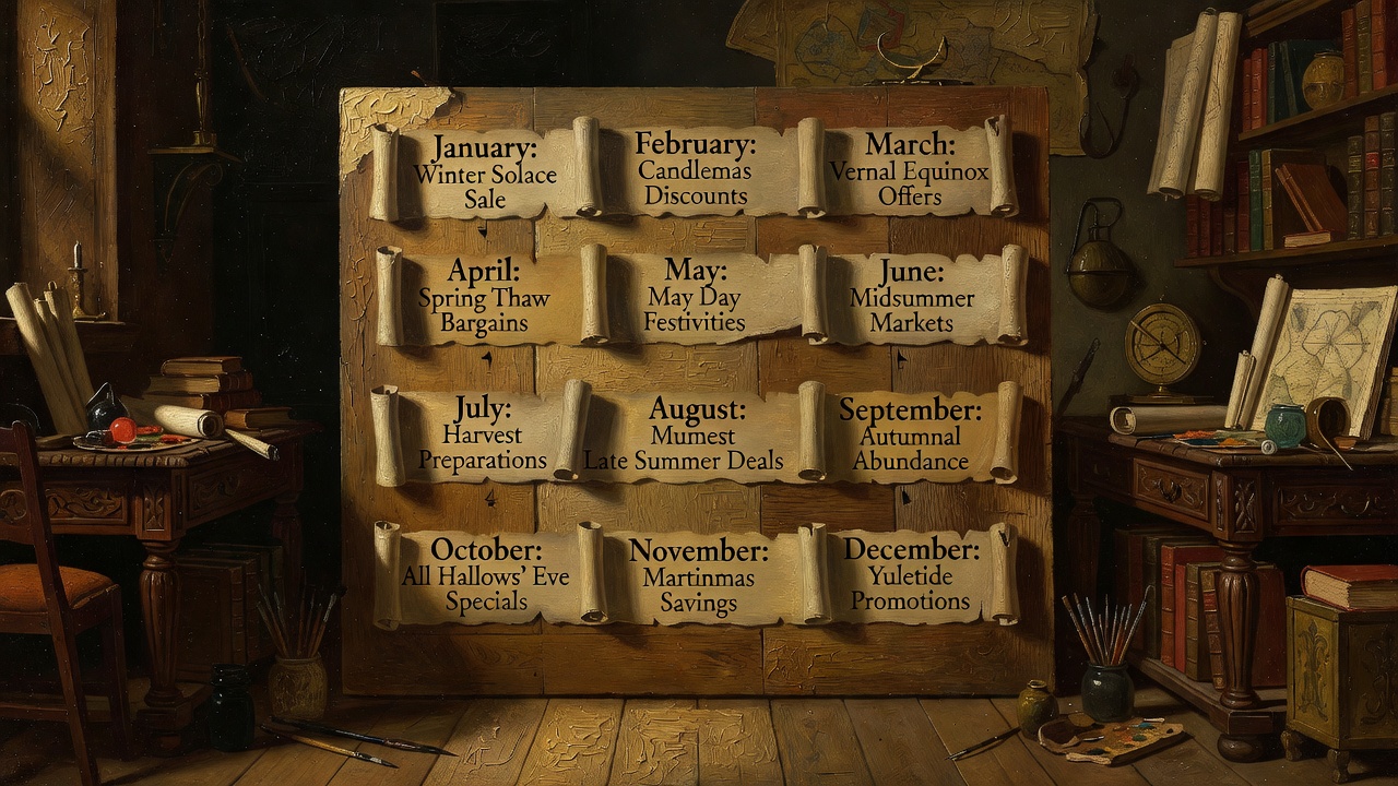 seasonal calendar overlay with promotional banner variations changing by month