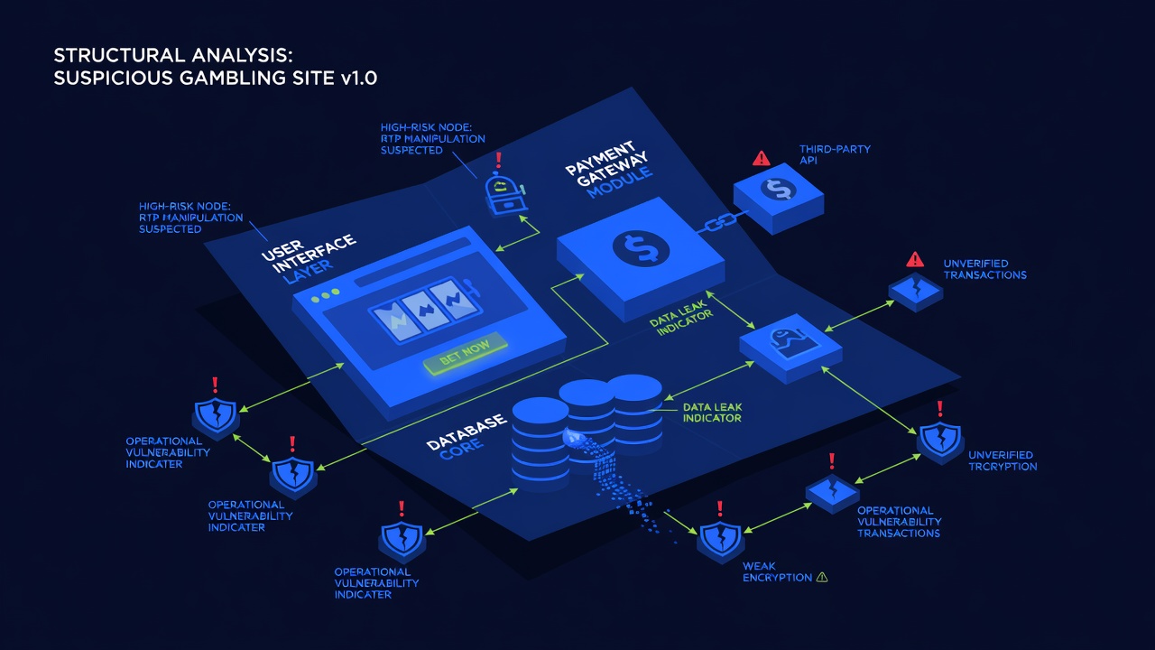 suspicious gambling website structural analysis document with operational vulnerability indicators