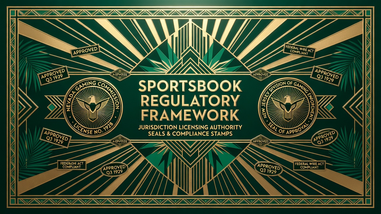 sportsbook regulatory framework document with jurisdiction licensing authority seals and compliance stamps