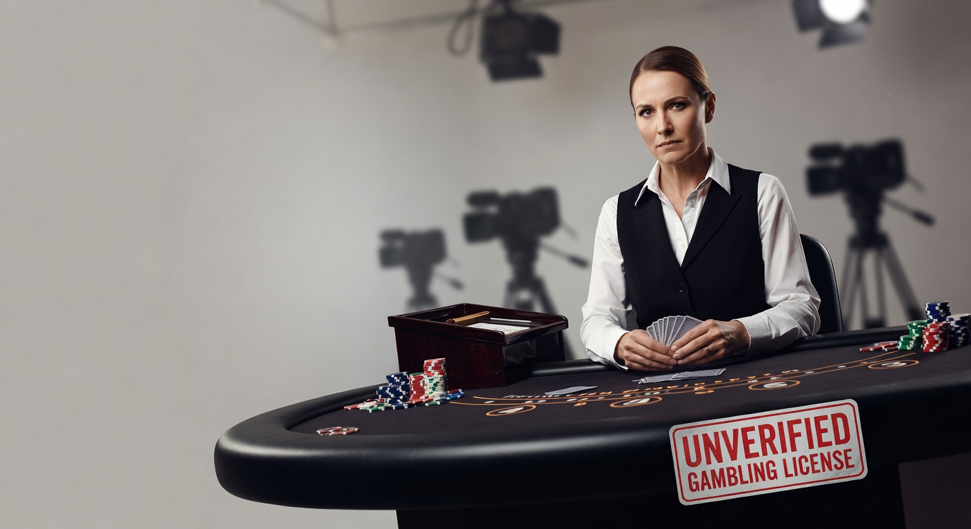 a live dealer studio with suspicious camera angles and an unverified gambling license mark